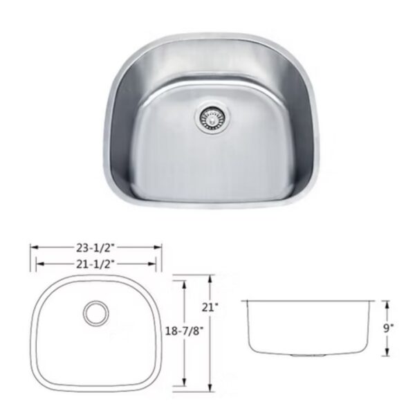 2318 Stainless Steel Single Bowl Sink (D-Shaped).