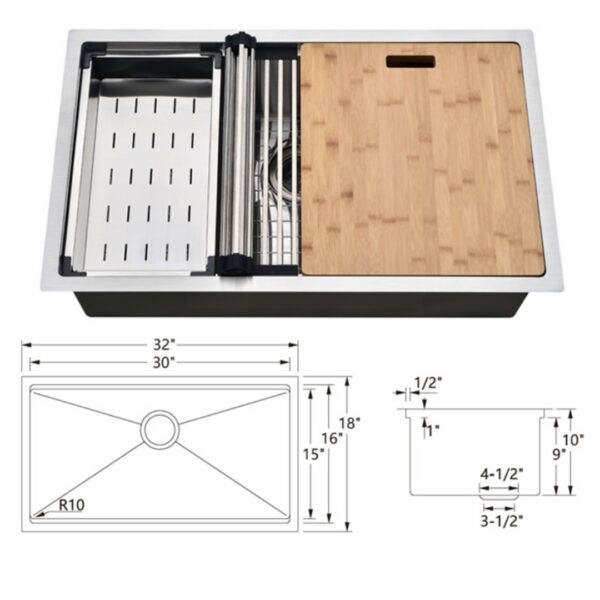 3016 Stainless Steel Workstation Single Bowl Sink (with Accessories).