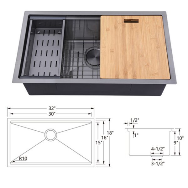 3016 Stainless Steel Workstation Single Bowl Sink (with Accessories).