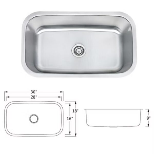 3018 Stainless Steel Single Bowl Sink.