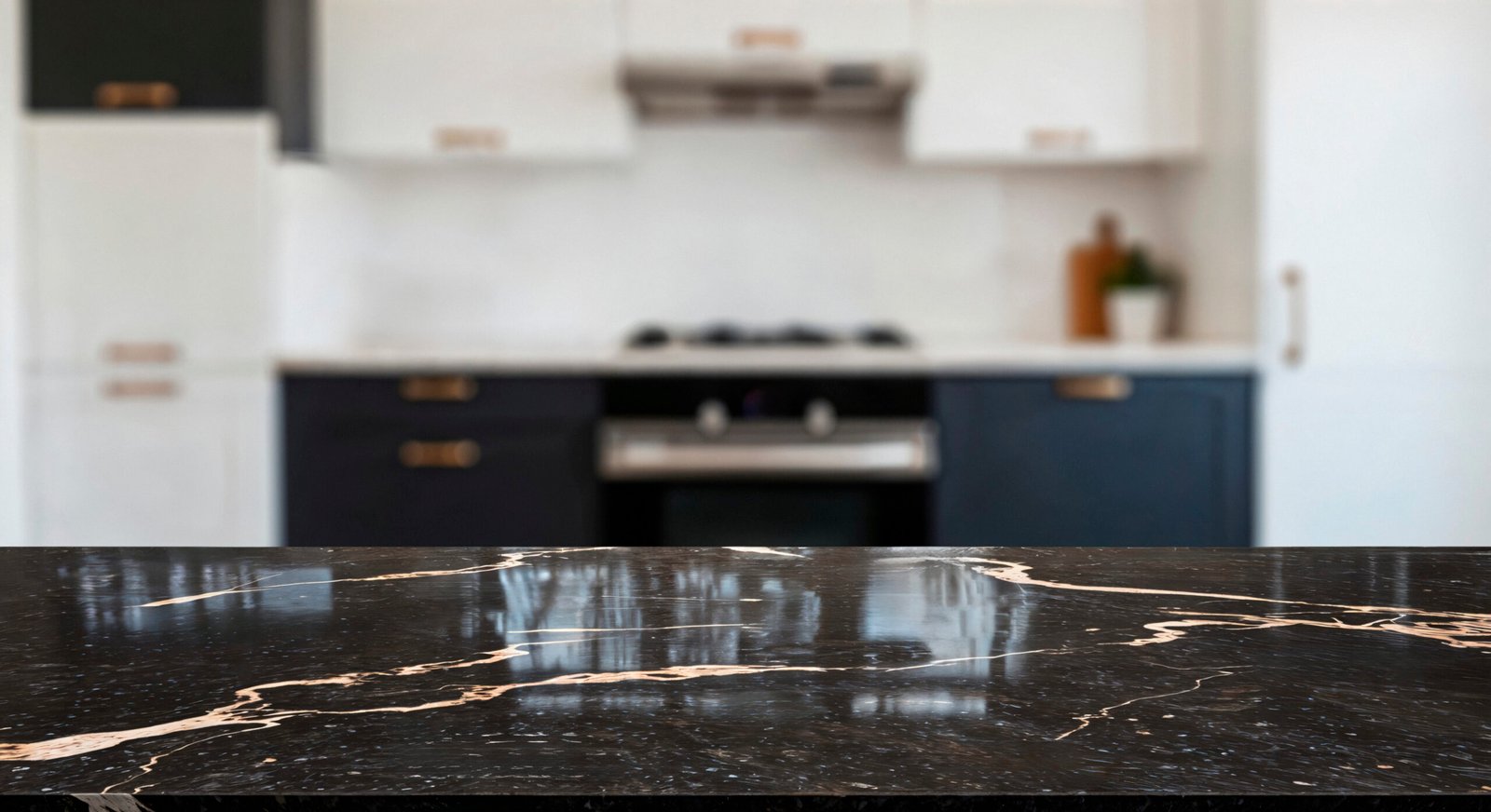 Stylish Kitchen With Black Countertop Marble Countertop